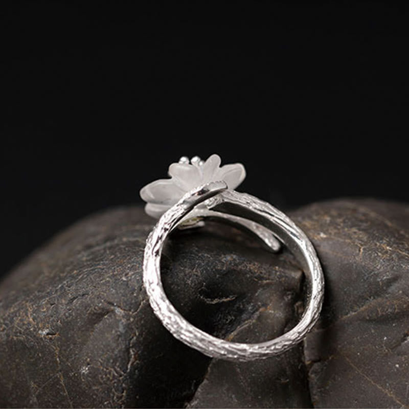 Buddha Stones Verstelbare helende Ring met skeletbloem van 925 sterling zilver en wit kristal. - image 6
