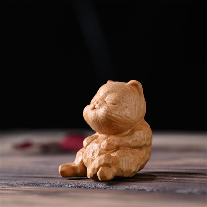 Buddha Stones Mini schattige zittende kat van sandelhout voor huisdecoratie - Gouden Sandelhout Kat 4,6*4*3,6 cm - image 2