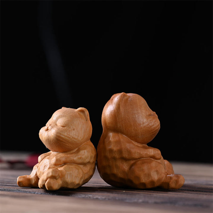 Buddha Stones Mini schattige zittende kat van sandelhout voor huisdecoratie - image 6