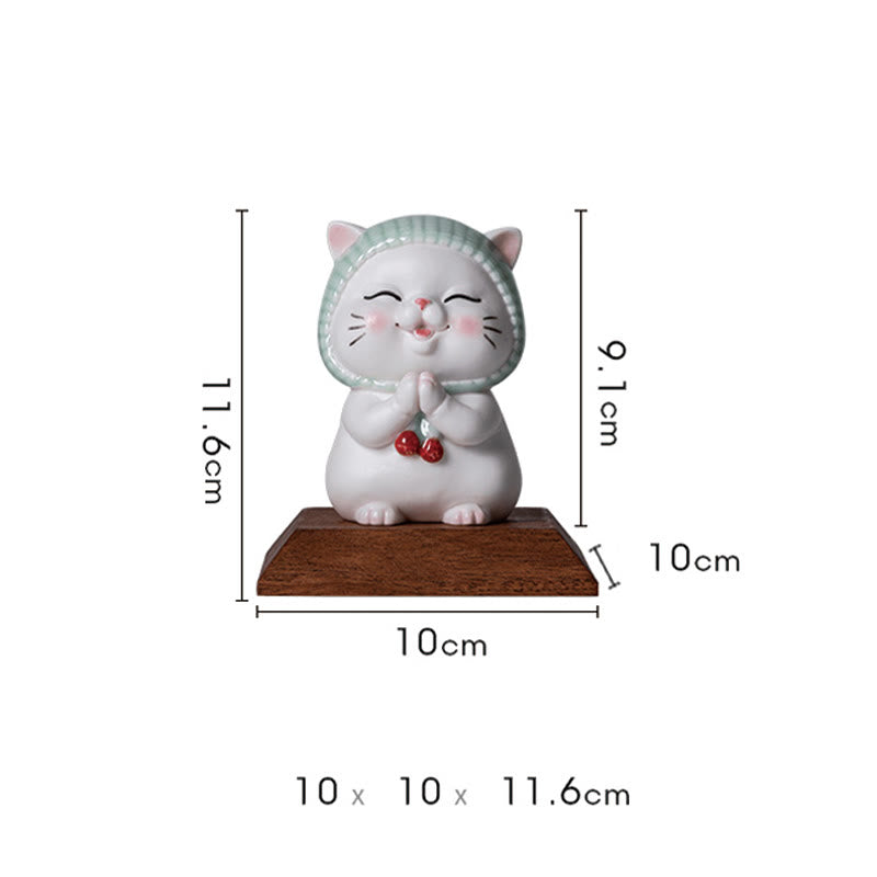 Buddha Stones Gelukbrengende schattige kat met sjaal, keramische beeldje als decoratie - image 18