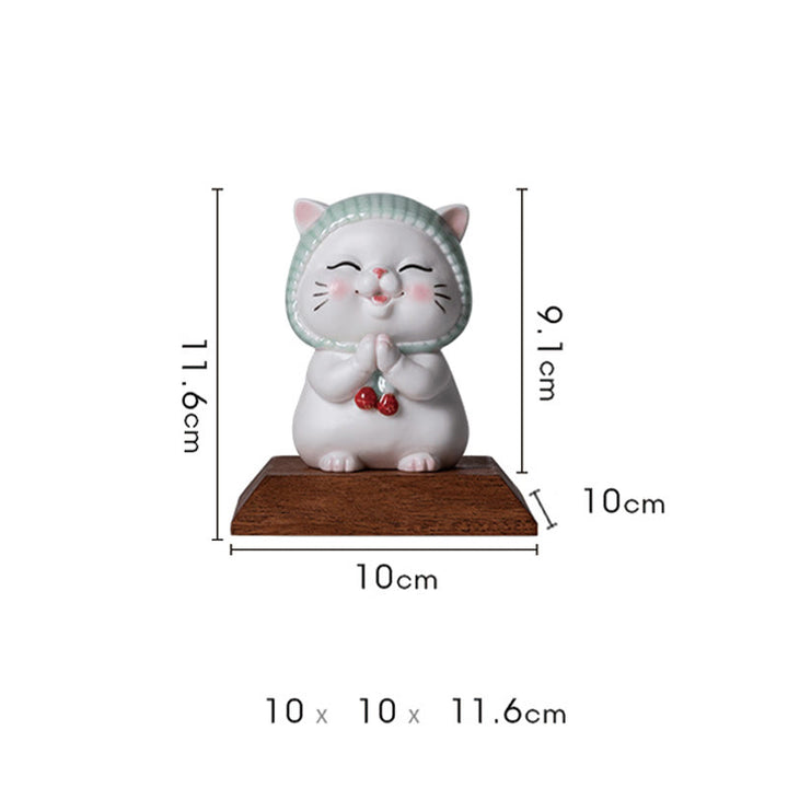 Buddha Stones Gelukbrengende schattige kat met sjaal, keramische beeldje als decoratie - image 18