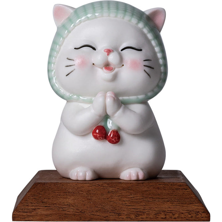 Buddha Stones Gelukbrengende schattige kat met sjaal, keramische beeldje als decoratie - image 17