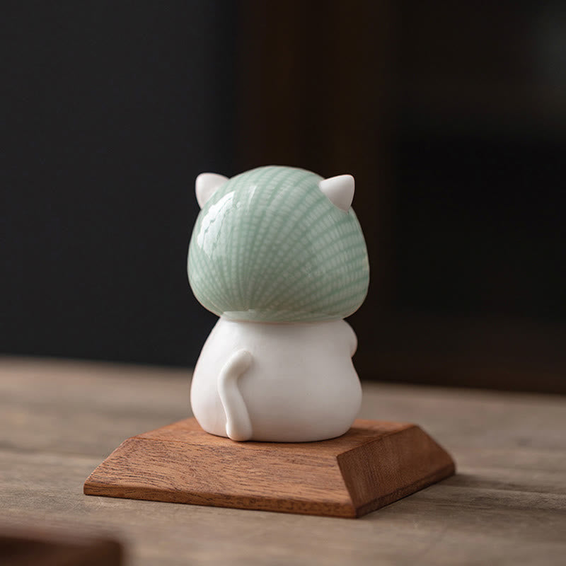 Buddha Stones Gelukbrengende schattige kat met sjaal, keramische beeldje als decoratie - image 14