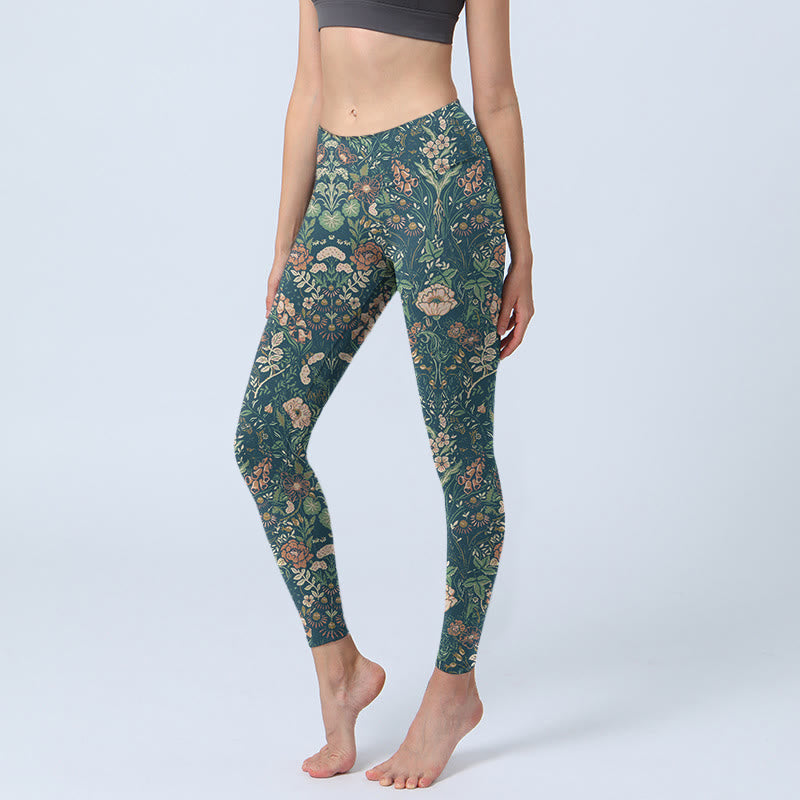 Buddha Stones Groene legging met bloemen- en rankenprint, geschikt voor de sportschool of als yogabroek voor dames. - Teal - US18, UK/AU22, EU50 (4XL) - image 0