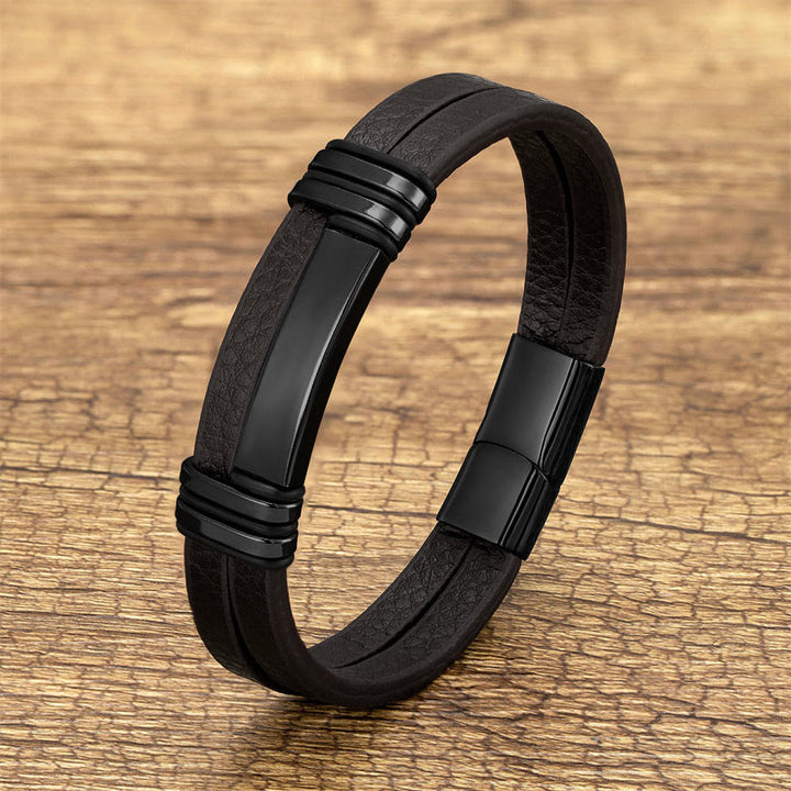 Buddha Stones Bruine leren balansarmband met titanium stalen Armband - Zwart - 18-22 cm - image 0