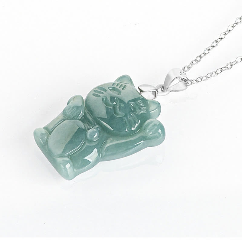 Buddha Stones Natuurlijke jade gelukskat overvloed Ketting van titaniumstaal - image 3
