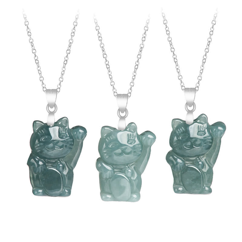 Buddha Stones Natuurlijke jade gelukskat overvloed Ketting van titaniumstaal - image 6