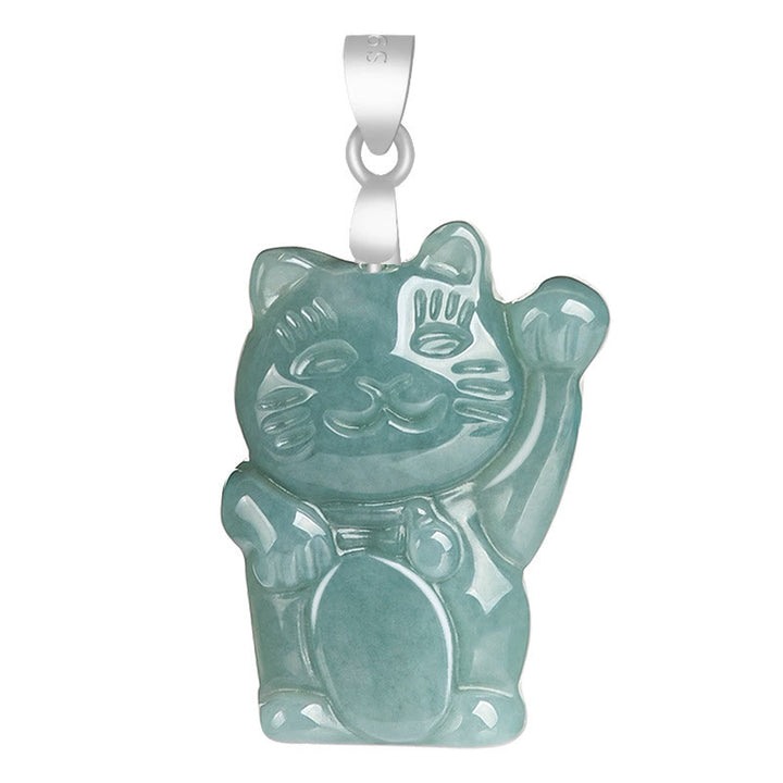 Buddha Stones Natuurlijke jade gelukskat overvloed Ketting van titaniumstaal - image 4