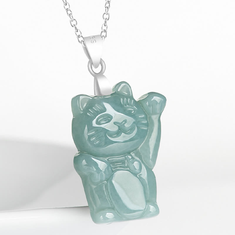 Buddha Stones Natuurlijke jade gelukskat overvloed Ketting van titaniumstaal - image 2