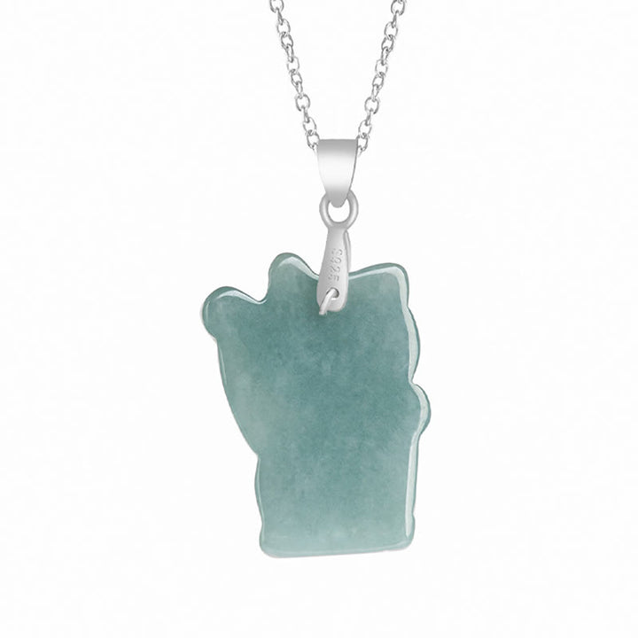 Buddha Stones Natuurlijke jade gelukskat overvloed Ketting van titaniumstaal - image 1