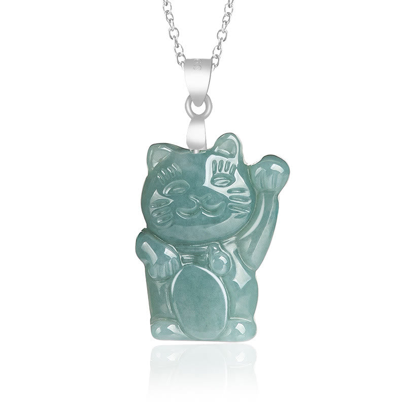 Buddha Stones Natuurlijke jade gelukskat overvloed Ketting van titaniumstaal - Jade - image 0