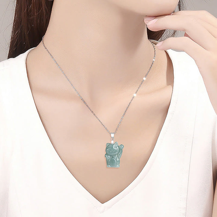 Buddha Stones Natuurlijke jade gelukskat overvloed Ketting van titaniumstaal - image 7