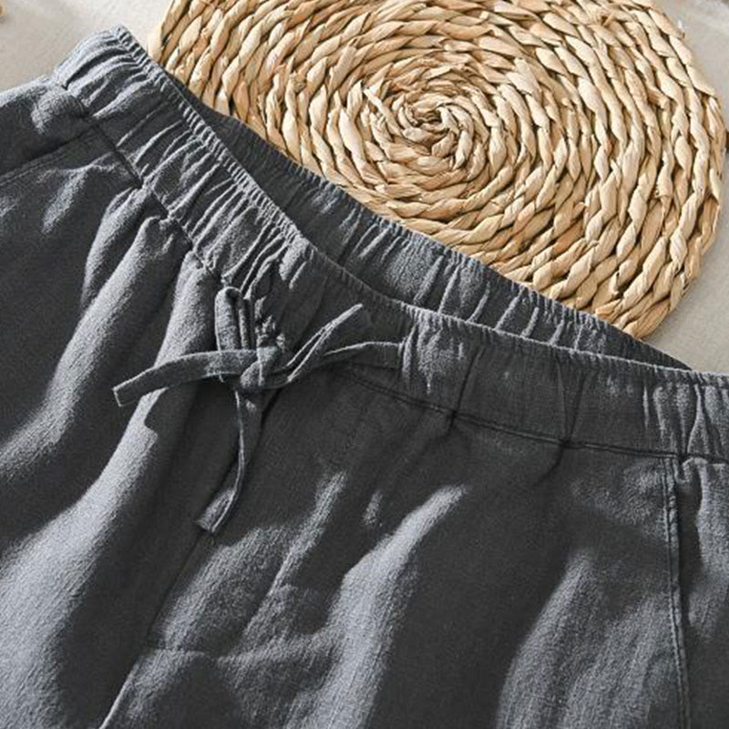 Buddha Stones Zomerse casual herenbroek met trekkoord, gemaakt van ramie-linnen en voorzien van Zakken. - image 1