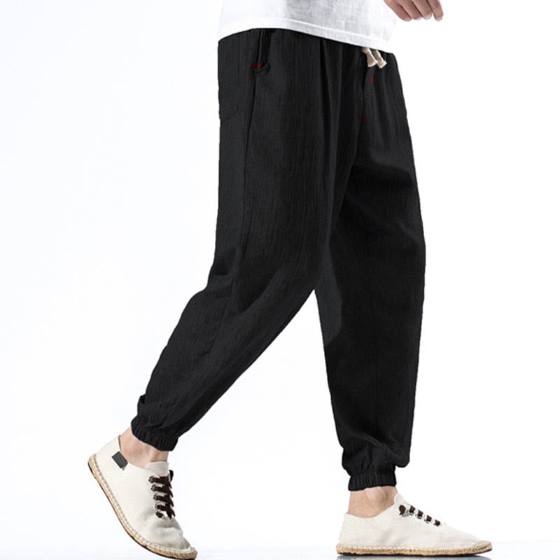 Buddha Stones Casual effen linnen herenbroek met Zakken - image 10