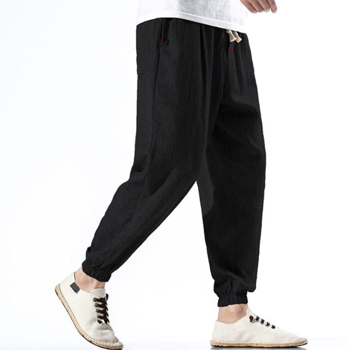 Buddha Stones Casual effen linnen herenbroek met Zakken - image 10