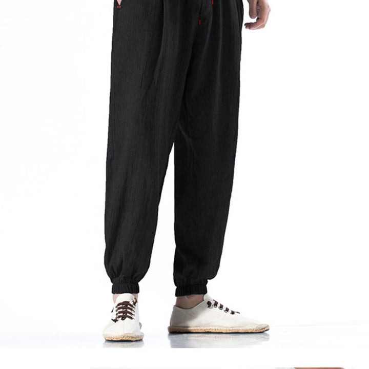 Buddha Stones Casual effen linnen herenbroek met Zakken - image 12