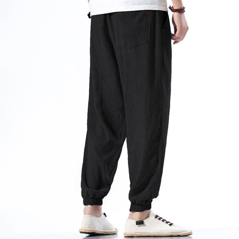 Buddha Stones Casual effen linnen herenbroek met Zakken - image 13