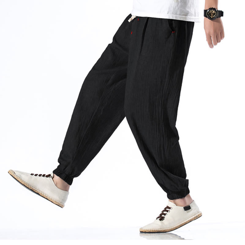Buddha Stones Casual effen linnen herenbroek met Zakken - image 14
