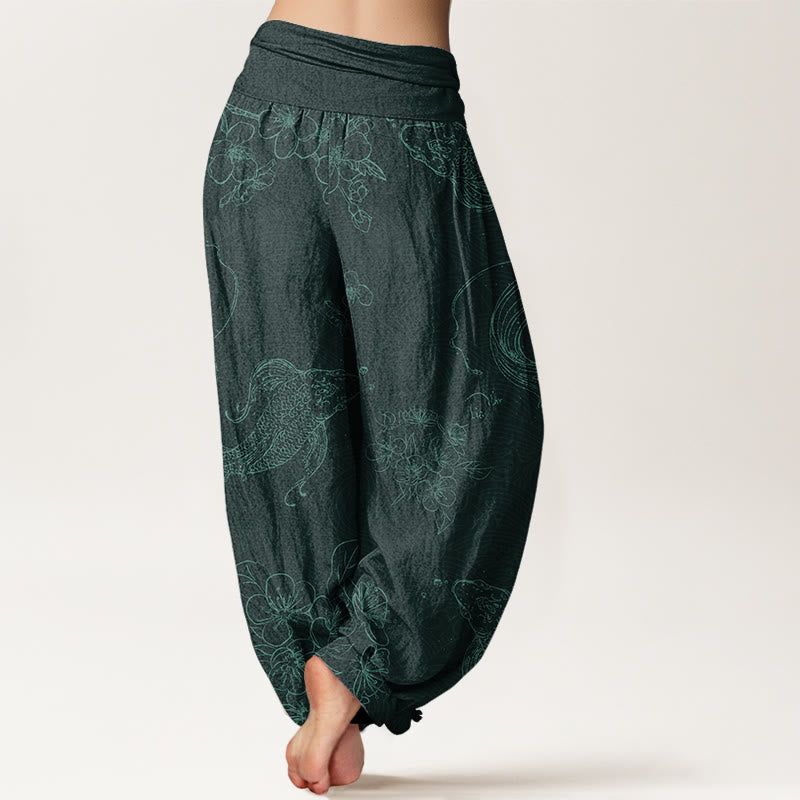 Buddha Stones Dames harembroek met elastische Taille en koi-vis bloemenpatroon - image 7