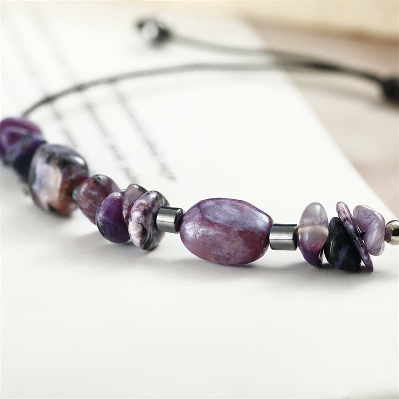 Buddha Stones Leef in het moment Charoiet Hematiet Krachtige Armband - image 9
