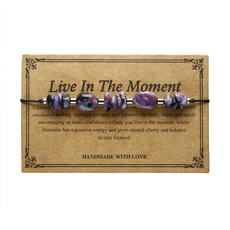 Buddha Stones Leef in het moment Charoiet Hematiet Krachtige Armband - image 10