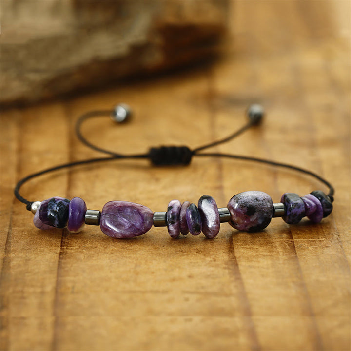 Buddha Stones Leef in het moment Charoiet Hematiet Krachtige Armband - image 4
