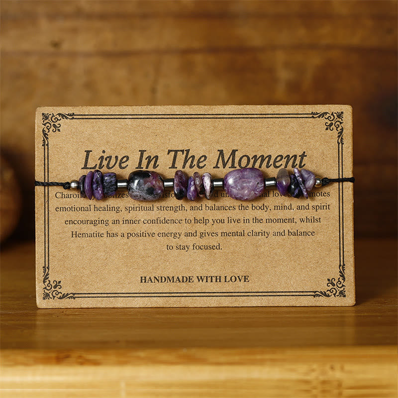 Buddha Stones Leef in het moment Charoiet Hematiet Krachtige Armband - image 1