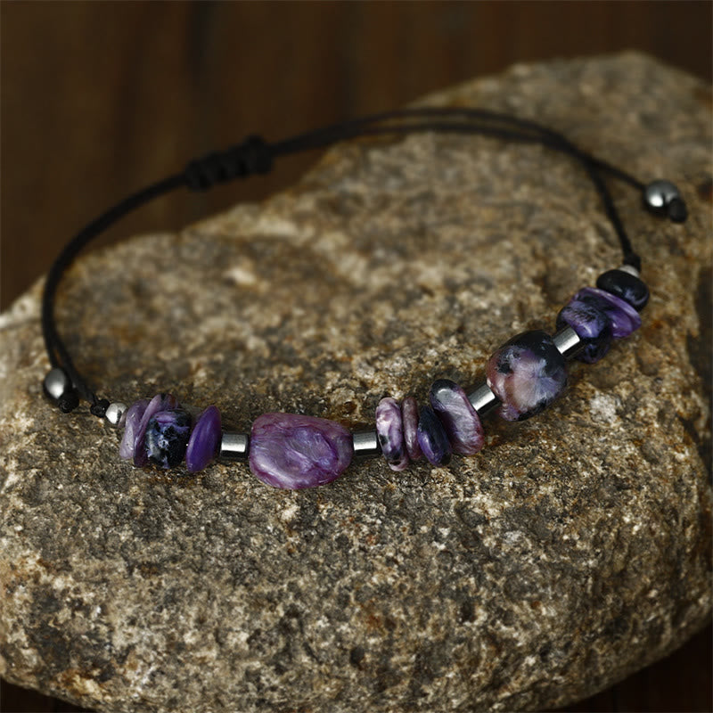 Buddha Stones Leef in het moment Charoiet Hematiet Krachtige Armband - image 8