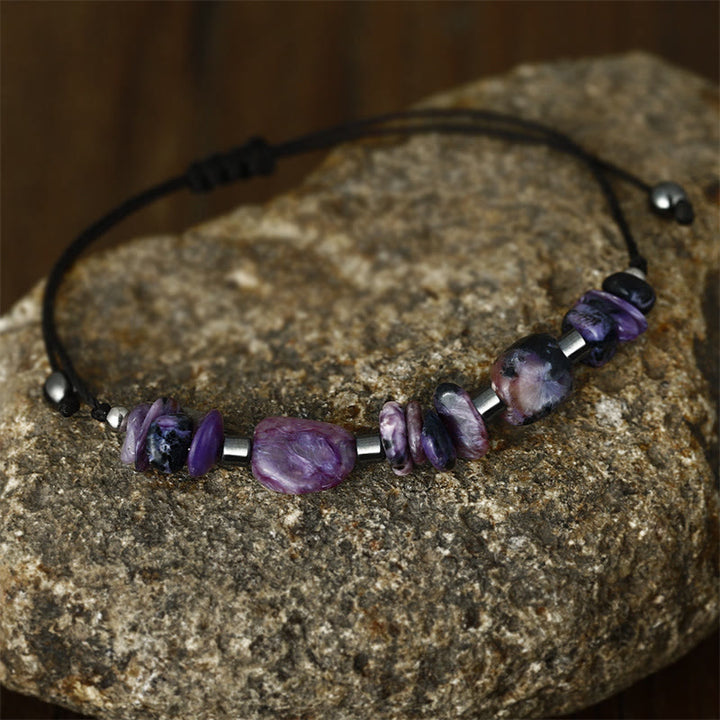 Buddha Stones Leef in het moment Charoiet Hematiet Krachtige Armband - image 8