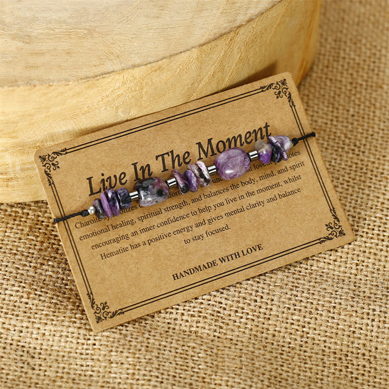 Buddha Stones Leef in het moment Charoiet Hematiet Krachtige Armband - image 2