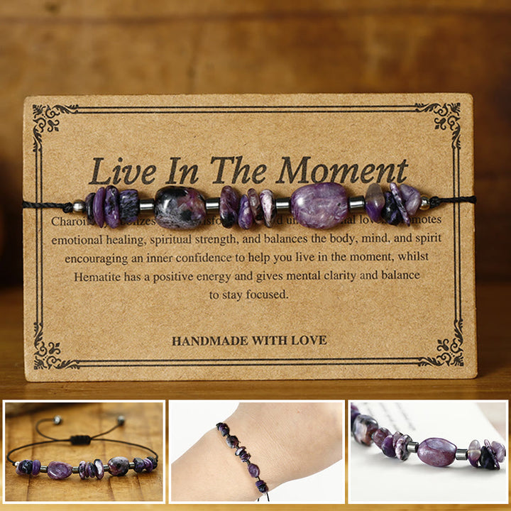 Buddha Stones Leef in het moment Charoiet Hematiet Krachtige Armband - Leef in het moment (Polsomtrek 14-24 cm) - image 0