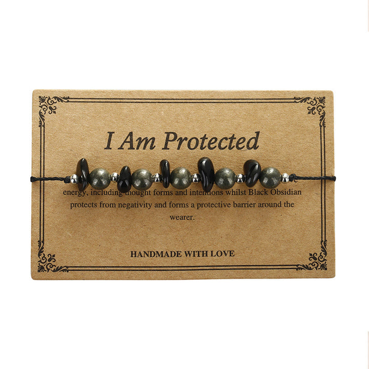 Buddha Stones Ik ben beschermd. IJzerpyriet Zwarte Obsidiaan Armband - image 11