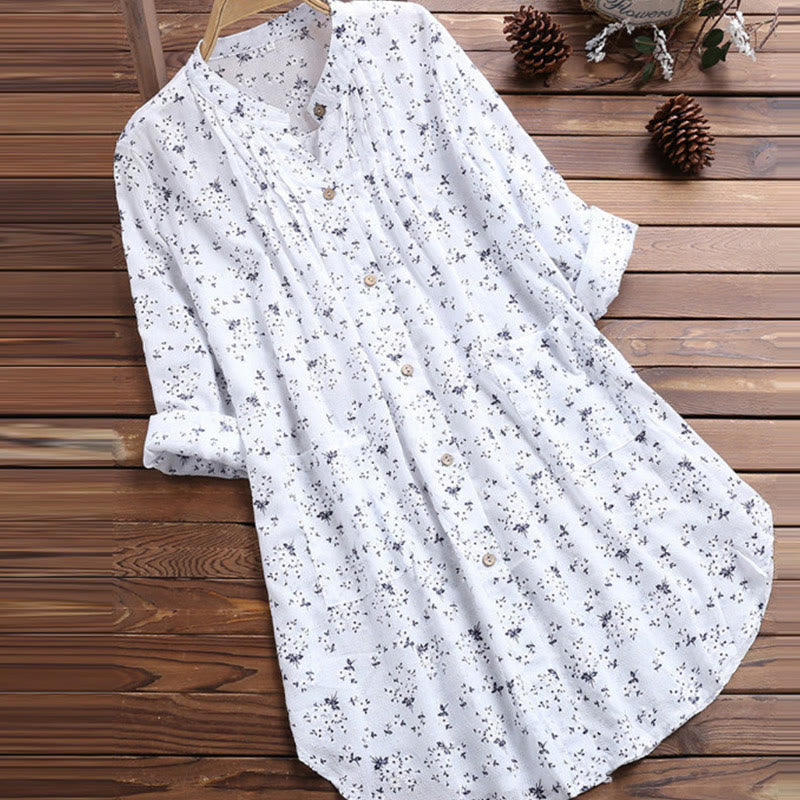 Damesblouse met Lange mouw, Buddha Stones, bloemen en knopen - Wit - US8-10，UK/AU12-14，EU40-42 (2XL) - image 0