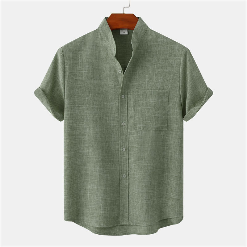 Buddha Stones Zomers herenoverhemd met Korte mouw en knoopsluiting, effen en met zakje. - Donkerzeegroen - US/UK/AU42, EU52 (3XL) - image 0