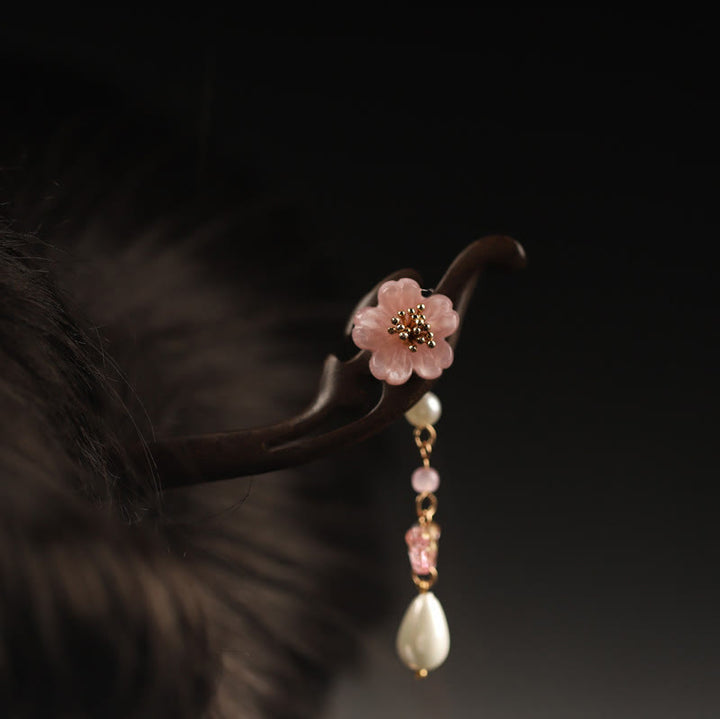 Buddha Stones Haarspeld - Bruin-roze bloem - image 2