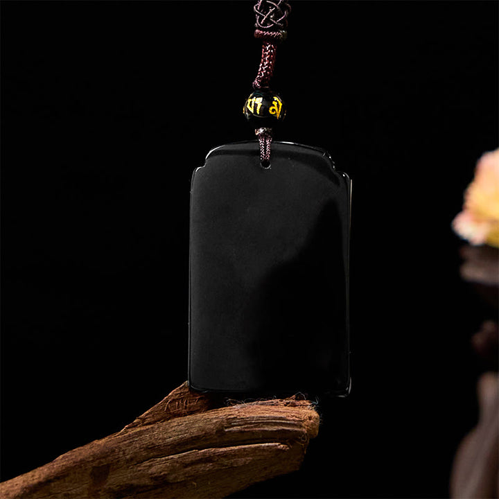 Buddha Stones Natuurlijke zwarte obsidiaan bamboe Ketting met symbool voor vervulling. - image 2