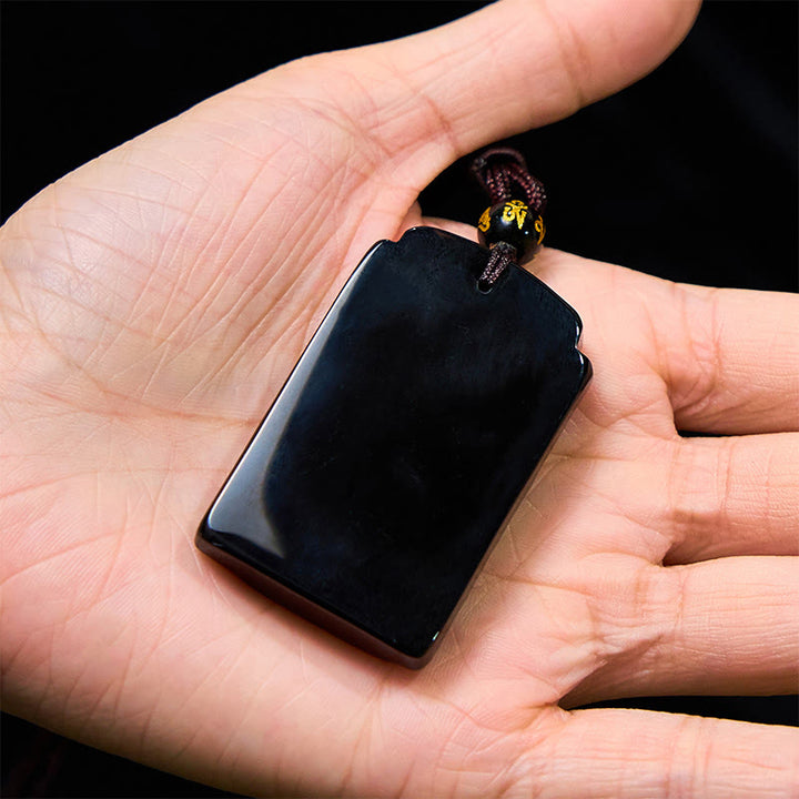 Buddha Stones Natuurlijke zwarte obsidiaan bamboe Ketting met symbool voor vervulling. - image 5