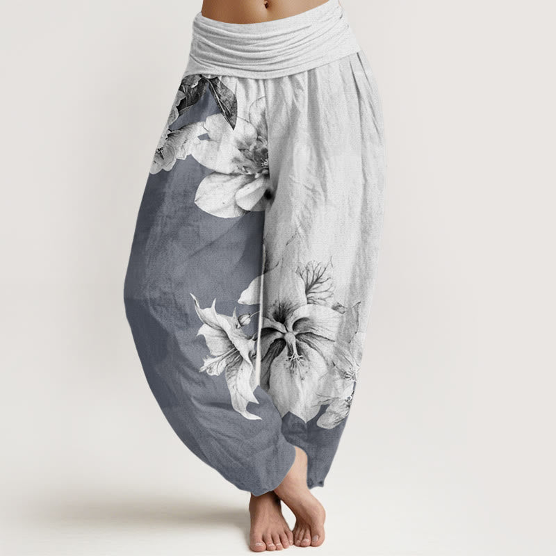 Buddha Stones Dames harembroek met elastische Taille en katoenen cameliaprint - Gainsboro - US22, UK/AU26, EU54 (6XL) - image 4