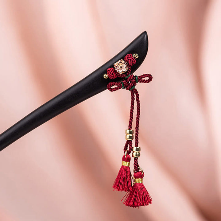 Buddha Stones Ebony Red String Chinese Knoop Kwastje Bescherming Haarspeld - image 11