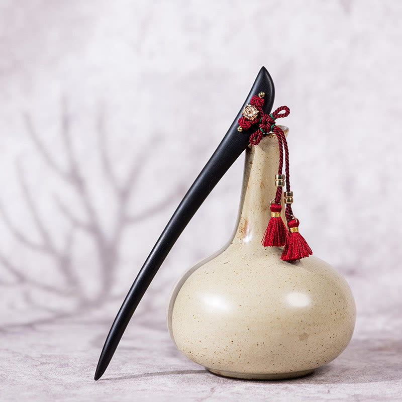 Buddha Stones Ebony Red String Chinese Knoop Kwastje Bescherming Haarspeld - image 1
