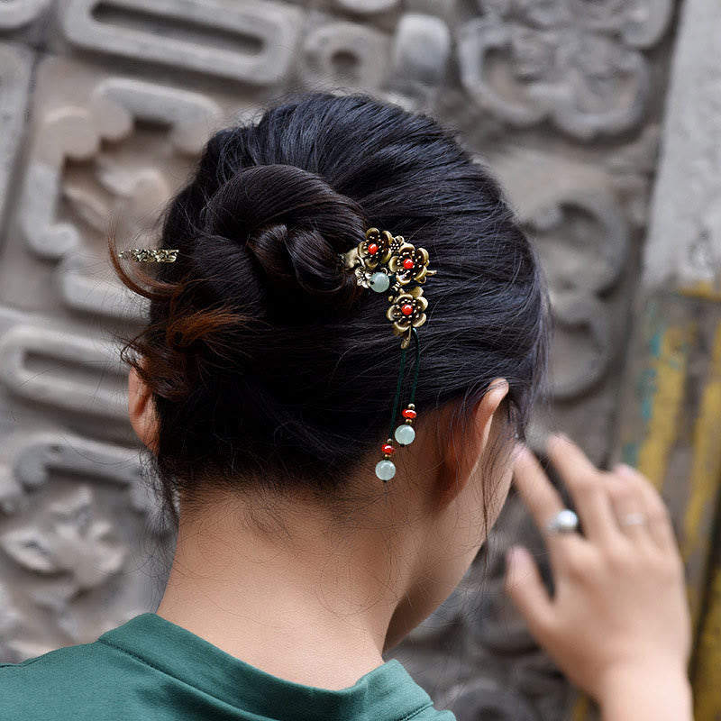 Buddha Stones Groene aventurijn, rode agaat, legering, bloemen, rustgevende Haarspeld - image 4
