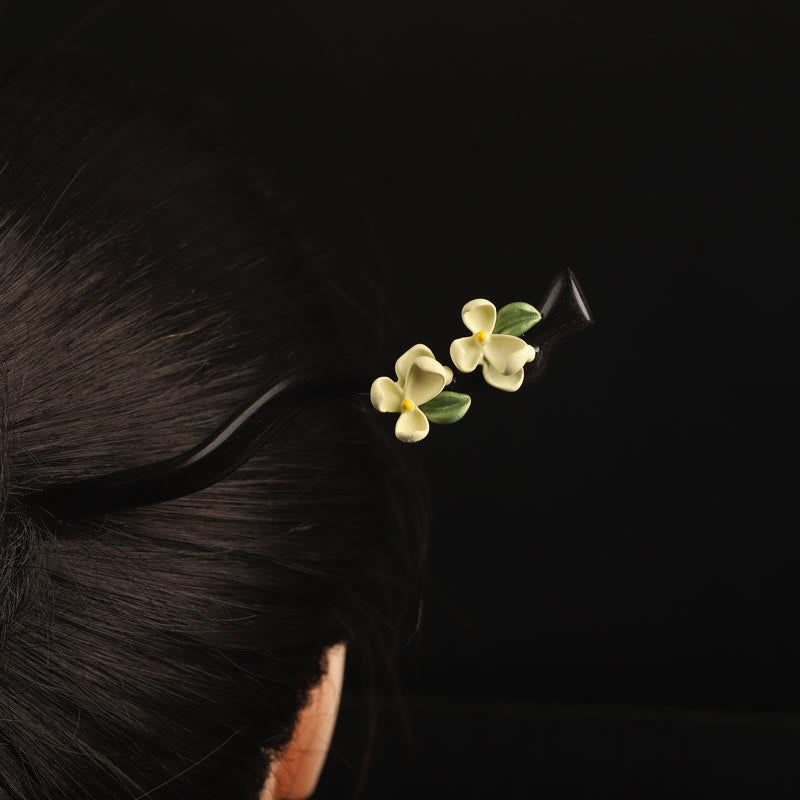 Buddha Stones Ebony Gardenia Petal Courage Haarspeld - Ebbenhouten Haarspeld - image 0
