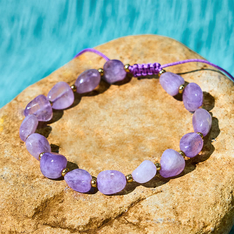 Buddha Stones Onregelmatig gevormde amethist gevlochten koord Armband - image 3