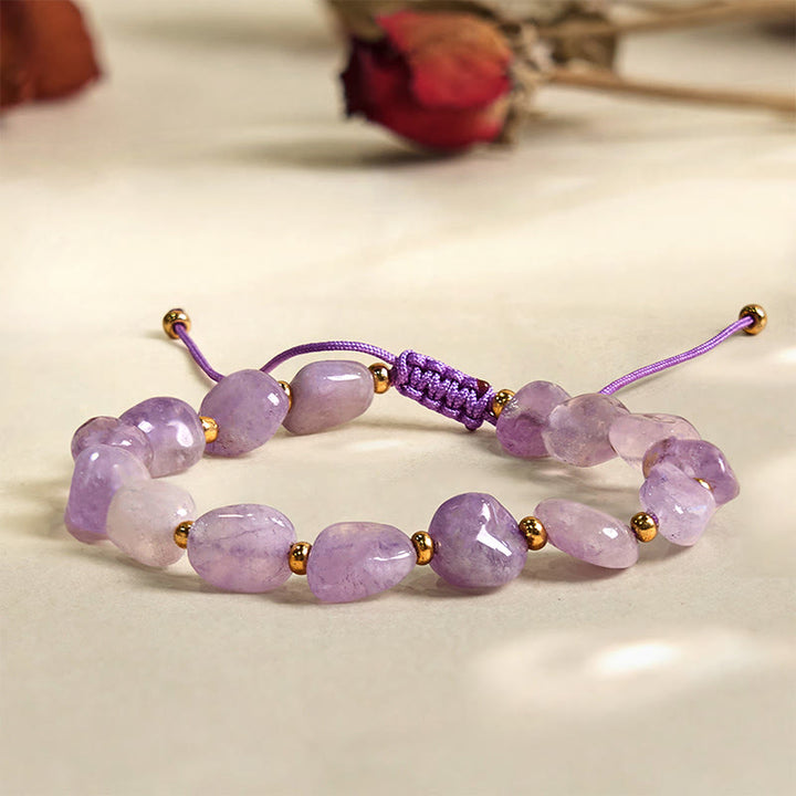 Buddha Stones Onregelmatig gevormde amethist gevlochten koord Armband - Amethist (Polsomtrek 15-20 cm) - image 0