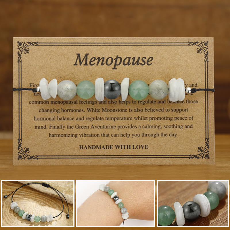 Buddha Stones Menopauze Labradoriet Groene Aventurijn Witte Maansteen Genezende Armband - Menopauze (Polsomtrek 14-24 cm) - image 0