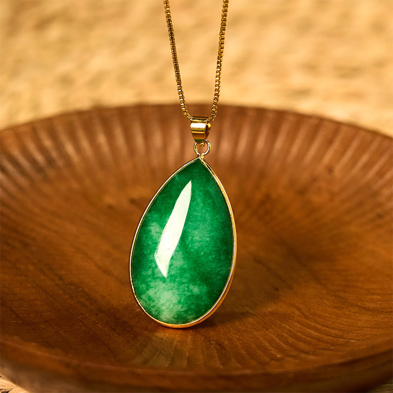 Buddha Stones Groene jade hanger met waterdruppelpatroon en Ketting voor overvloed. - Jade (Welvaart♥Overvloed) - image 0
