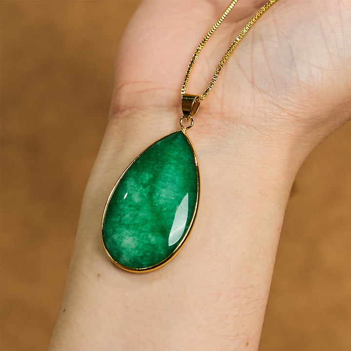 Buddha Stones Groene jade hanger met waterdruppelpatroon en Ketting voor overvloed. - image 4