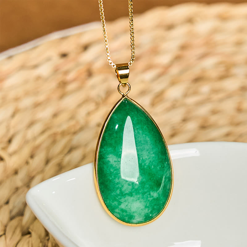 Buddha Stones Groene jade hanger met waterdruppelpatroon en Ketting voor overvloed. - image 1