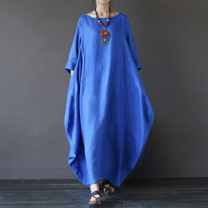 Buddha Stones Maxi jurk voor dames met driekwartmouwen in effen kleur - Blauw - US16, UK/AU20, EU48 (5XL) - image 9
