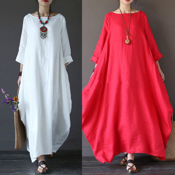 Buddha Stones Maxi jurk voor dames met driekwartmouwen in effen kleur - image 4